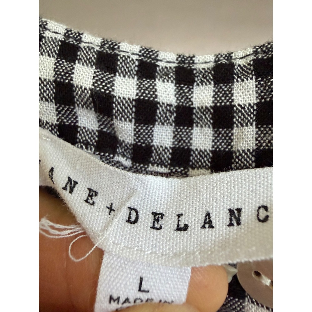 Jane + Delancey Womens Gingham Checkered Henley Blouse Black White Large - Picture 8 of 10